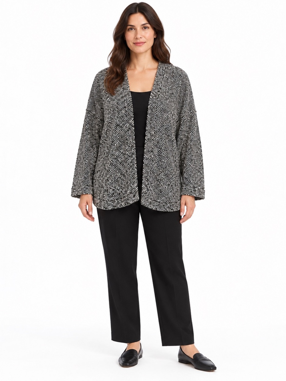Eileen Fisher Black & White Textured Open Cardigan Size M